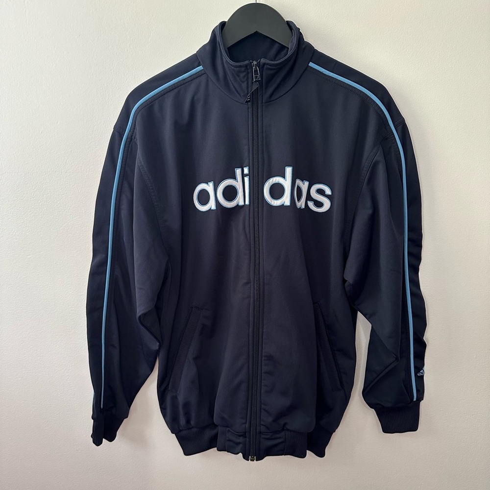 Adidas Navy Jacket with Light Blue Stripes